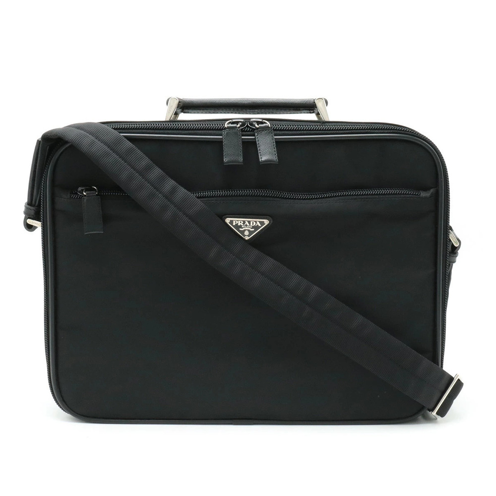 Prada Business Bag Briefcase Tessuto Shoulder Leather NERO Black